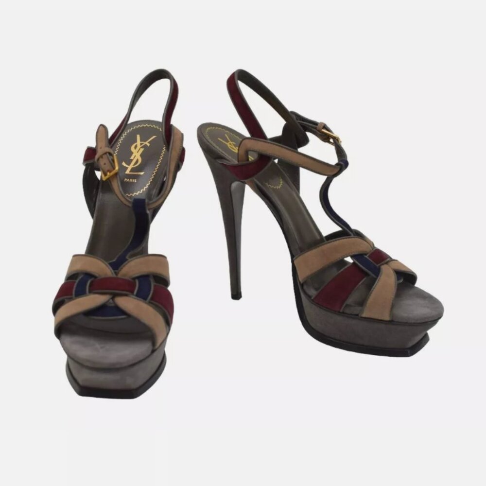 Yves Saint Laurent YSL multicolor Tribute suede leather 37.5 sandals platform